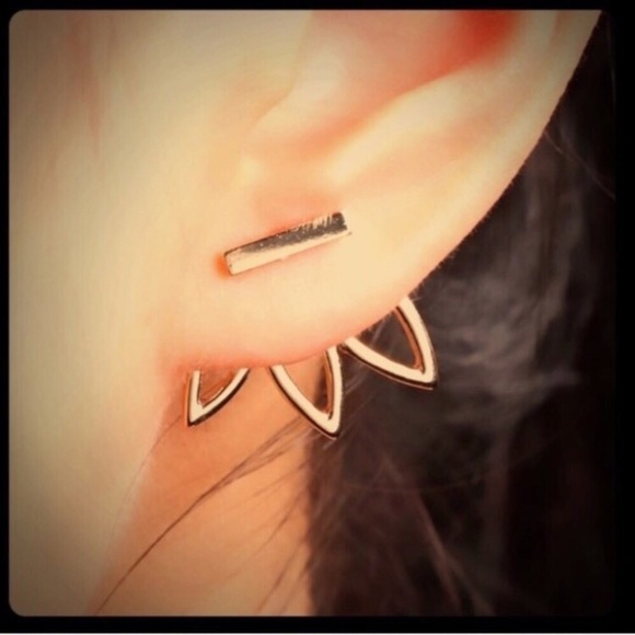 Golden Leaf Lotus Flower Earrings - Picture 4 of 5